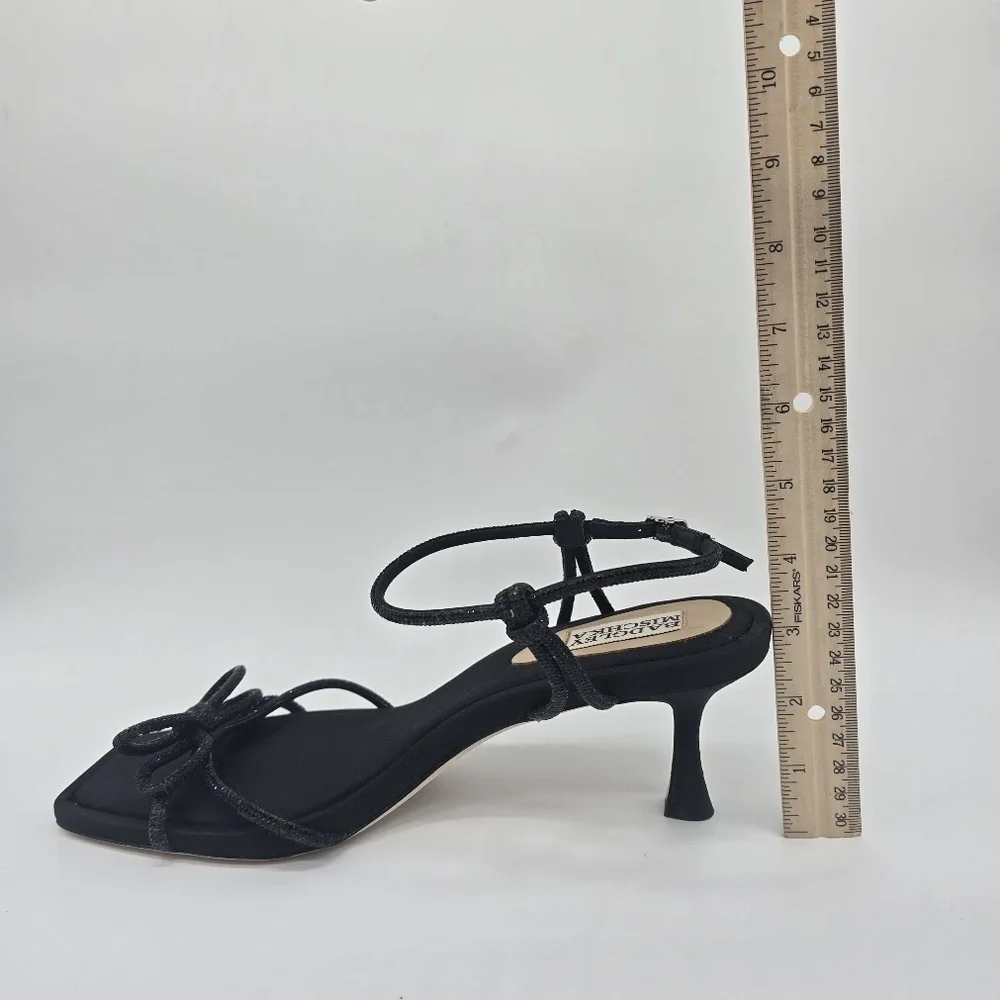 Badgley Mischka Crystal Bow Kitten Heel Sandals Black 10